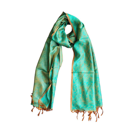 Contemporary Banarasi Silk Stole - Modern Design Size 55X180 Cm ( Green )