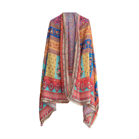 Pakistani Digital Printed Chinnon Dupatta With Heavy Mirror Work