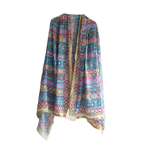 Pakistani Digital Printed Chinnon Dupatta With Heavy Mirror Work