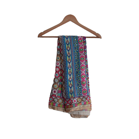 Pakistani Digital Printed Chinnon Dupatta With Heavy Mirror Work