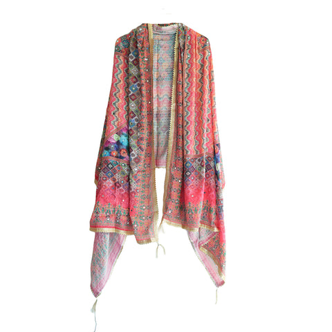 Pakistani Digital Printed Chinnon Dupatta With Heavy Mirror Work