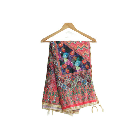 Pakistani Digital Printed Chinnon Dupatta With Heavy Mirror Work