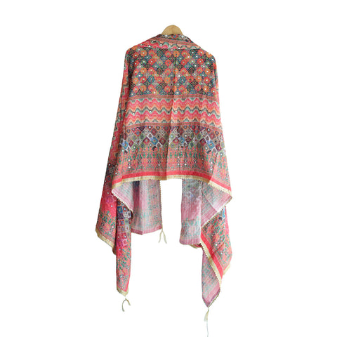 Pakistani Digital Printed Chinnon Dupatta With Heavy Mirror Work