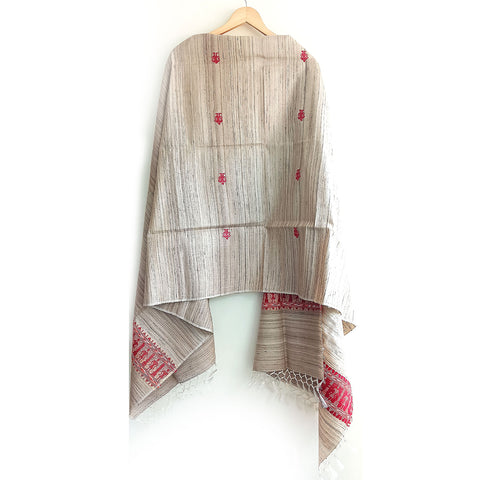 Women's Bastar Tribal Printed Pure Kosa Silk Tassels Stole
