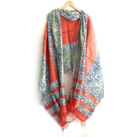 Women's Bastar Pure Kosa Silk Tribal Print Tassels Stole