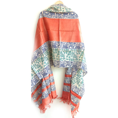 Women's Bastar Pure Kosa Silk Tribal Print Tassels Stole