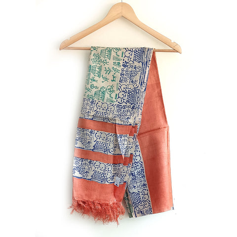 Women's Bastar Pure Kosa Silk Tribal Print Tassels Stole