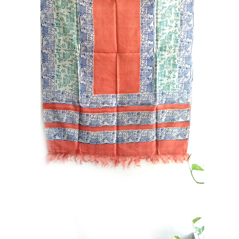 Women's Bastar Pure Kosa Silk Tribal Print Tassels Stole