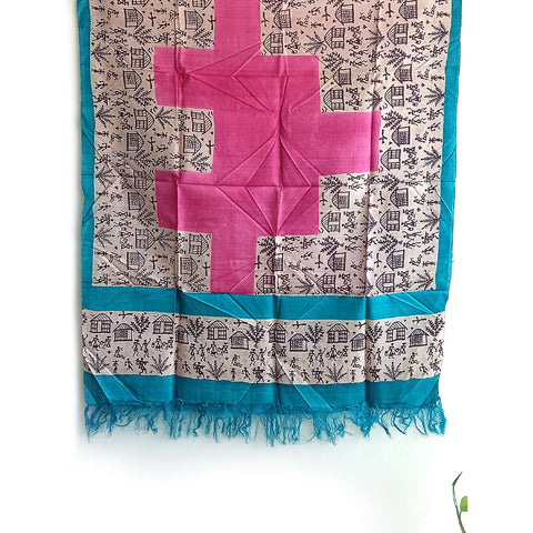 Women's Bastar Pure Kosa Silk Tribal Print Tassels Stole