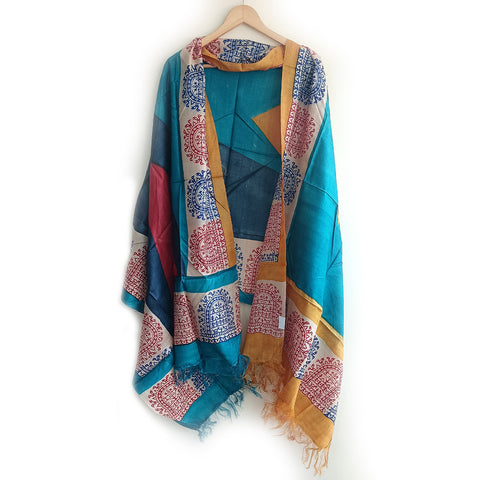 Women's Bastar Pure Kosa Silk Tribal Print Tassels Stole