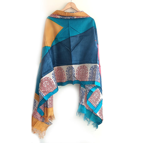 Women's Bastar Pure Kosa Silk Tribal Print Tassels Stole