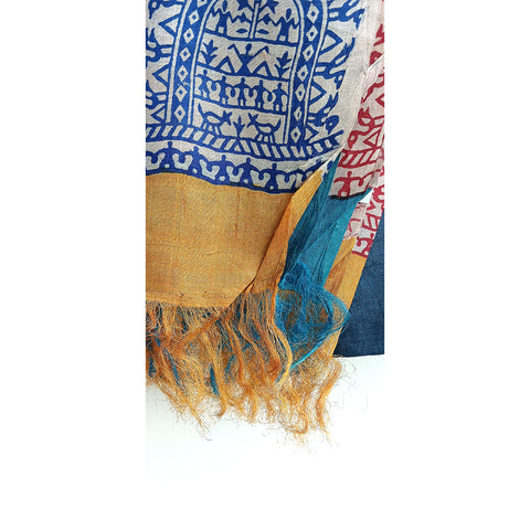 Women's Bastar Pure Kosa Silk Tribal Print Tassels Stole