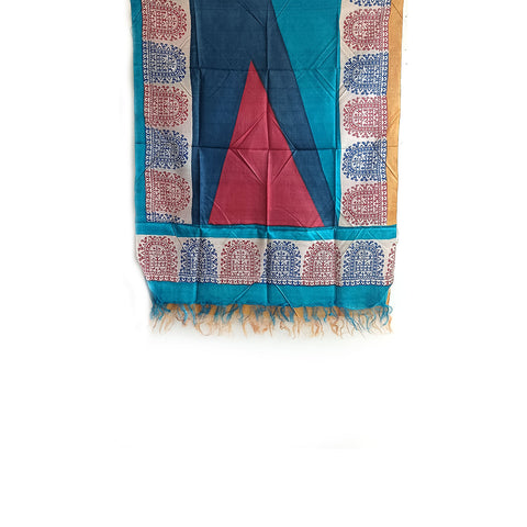 Women's Bastar Pure Kosa Silk Tribal Print Tassels Stole