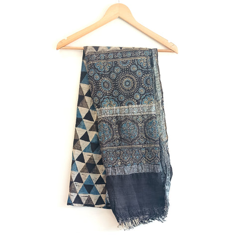 Linen Cotton Ajrak Print Dupatta: Traditional Indian Scarf Shawl Wrap