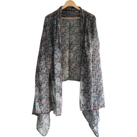 Traditional Ajrakh Print Cotton Stole, Mandala Pattern with Tassels