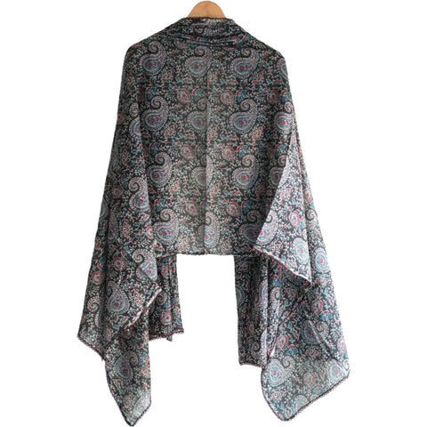 Traditional Ajrakh Print Cotton Stole, Mandala Pattern with Tassels