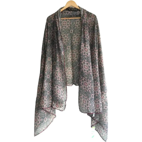 Traditional Ajrakh Print Cotton Stole, Colour 2, Mandala Pattern with Tassels