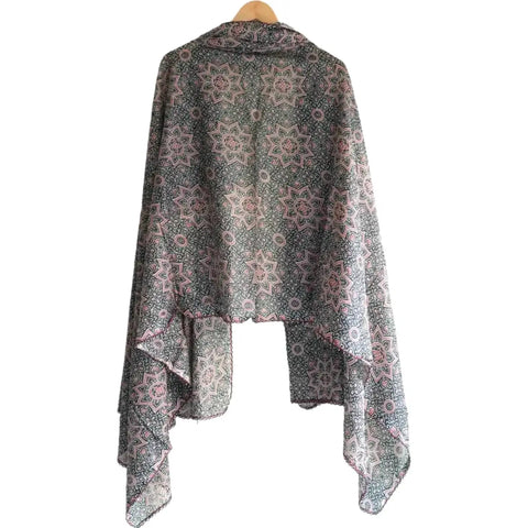 Traditional Ajrakh Print Cotton Stole, Colour 2, Mandala Pattern with Tassels