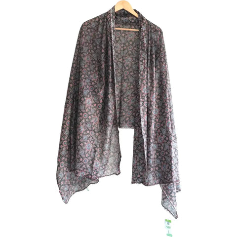 Traditional Ajrakh Print Cotton Stole, Colour 3, Mandala Pattern with Tassels