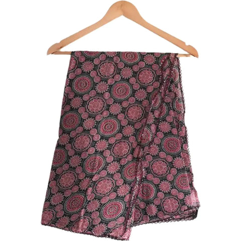 Traditional Ajrakh Print Cotton Stole, Colour 4, Mandala Pattern with Tassels