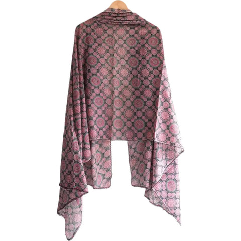 Traditional Ajrakh Print Cotton Stole, Colour 4, Mandala Pattern with Tassels