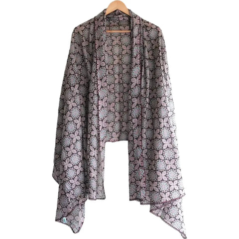 Traditional Ajrakh Print Cotton Stole, Colour 5, Mandala Pattern with Tassels