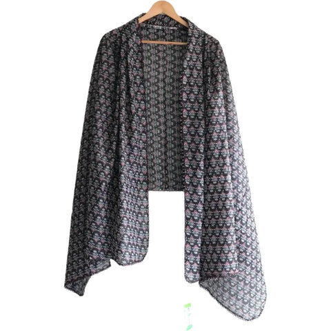 Traditional Ajrakh Print Cotton Stole, Colour 6, Mandala Pattern with Tassels