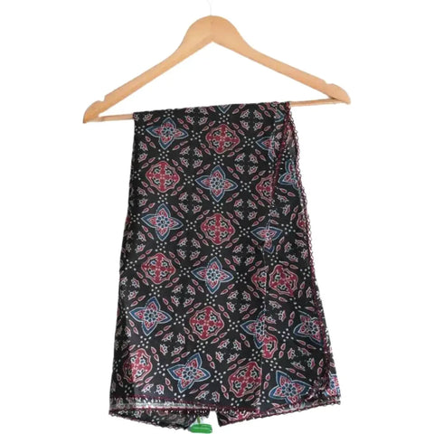 Traditional Ajrakh Print Cotton Stole, Colour 8, Mandala Pattern with Tassels