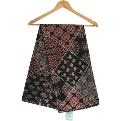 Traditional Ajrakh Print Cotton Stole, Colour 9, Mandala Pattern with Tassels
