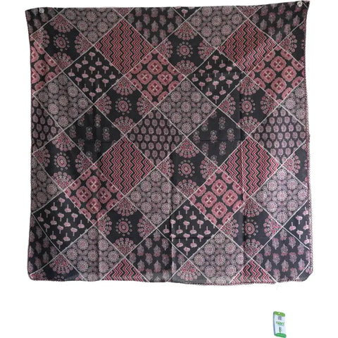 Traditional Ajrakh Print Cotton Stole, Colour 9, Mandala Pattern with Tassels