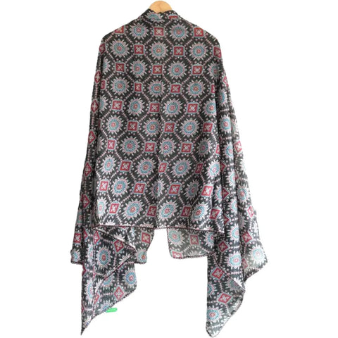 Traditional Ajrakh Print Cotton Stole, Colour 11, Mandala Pattern with Tassels