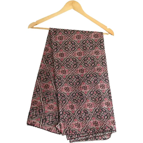 Traditional Ajrakh Print Cotton Stole, Colour 12, Mandala Pattern with Tassels