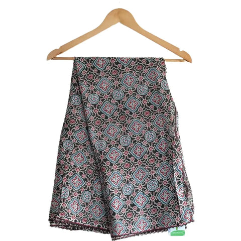 Traditional Ajrakh Print Cotton Stole, Colour 13, Mandala Pattern with Tassels