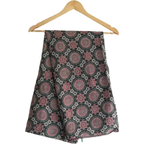 Traditional Ajrakh Print Cotton Stole, Colour 14, Mandala Pattern with Tassels