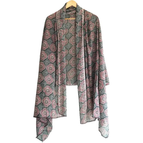 Traditional Ajrakh Print Cotton Stole, Colour 15, Mandala Pattern with Tassels