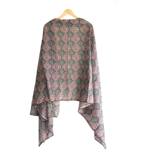 Traditional Ajrakh Print Cotton Stole, Colour 15, Mandala Pattern with Tassels