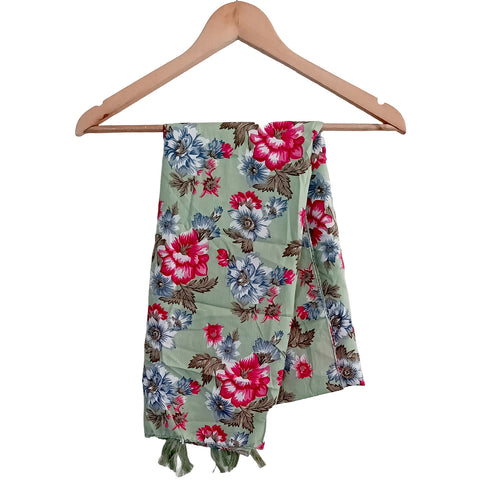 India Scarves Women's Designer Green floral Design Scarf - All Seasons, Stylish & Comfortable Size L 170 Cm X W 70 Cm