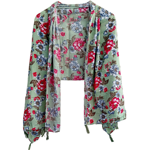 India Scarves Women's Designer Green floral Design Scarf - All Seasons, Stylish & Comfortable Size L 170 Cm X W 70 Cm
