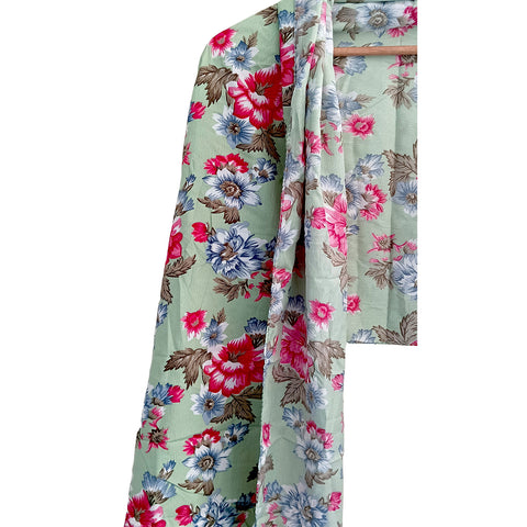 India Scarves Women's Designer Green floral Design Scarf - All Seasons, Stylish & Comfortable Size L 170 Cm X W 70 Cm