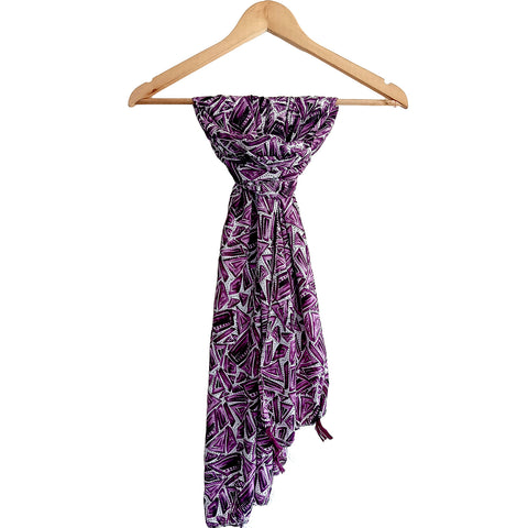 India Scarves Women's Designer Purple Design Scarf - All Seasons, Stylish & Comfortable Size L 170 Cm X W 70 Cm