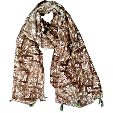 India Scarves Women's Brown colour Designer  Scarf - All Seasons, Stylish & Comfortable Size L 170 Cm X W 70 Cm