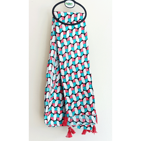 India Scarves Women's Viscose Geoi Design Red,Green,white and green colour Fragrance Stole, 75 Cm x 185 Cm, With Free Hanger