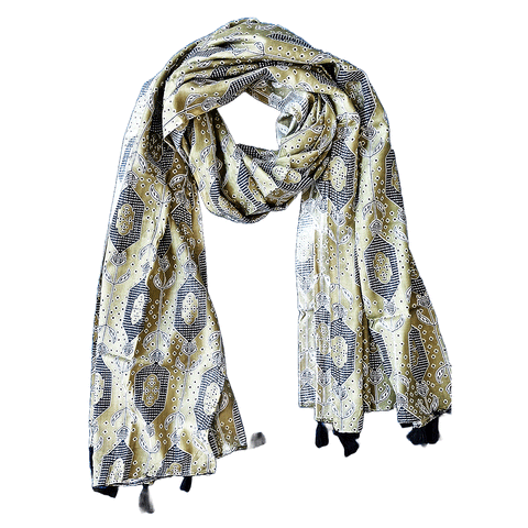 India Scarves Women's Viscose Geoi Design Red,Green,white and green colour Fragrance Stole, 75 Cm x 185 Cm, With Free Hanger