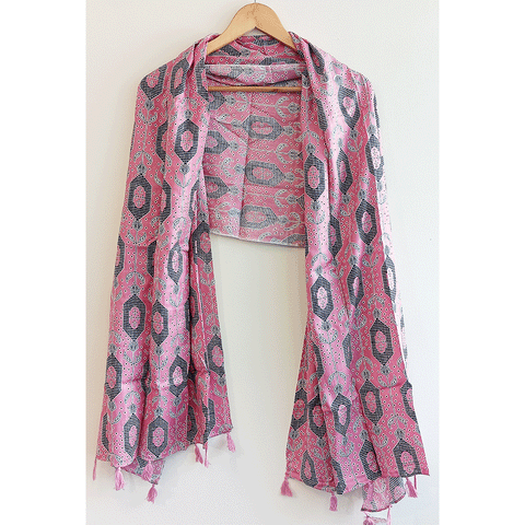 India Scarves Women's Viscose Geoi Design Red,Green,white and green colour Fragrance Stole, 75 Cm x 185 Cm, With Free Hanger