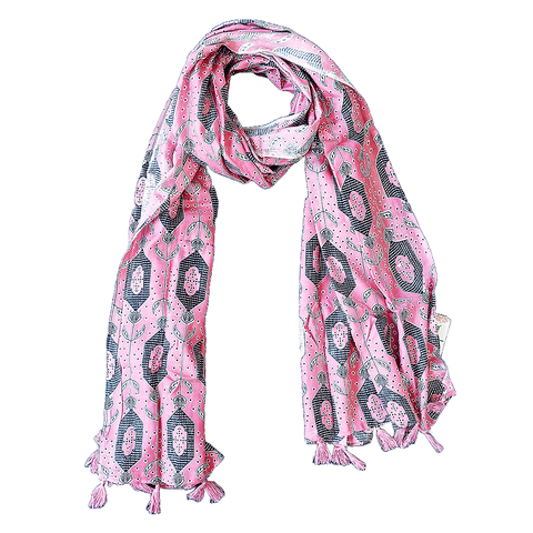 India Scarves Women's Viscose Geoi Design Red,Green,white and green colour Fragrance Stole, 75 Cm x 185 Cm, With Free Hanger