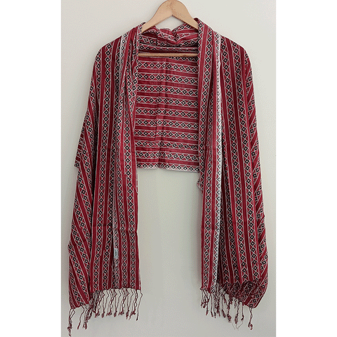 India Scarves Women's Viscose Geoi Design Red,Green,white and green colour Fragrance Stole, 75 Cm x 185 Cm, With Free Hanger