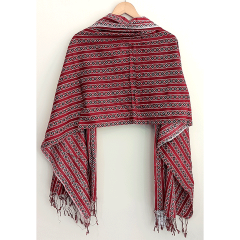 India Scarves Women's Viscose Geoi Design Red,Green,white and green colour Fragrance Stole, 75 Cm x 185 Cm, With Free Hanger