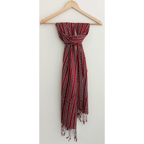 India Scarves Women's Viscose Geoi Design Red,Green,white and green colour Fragrance Stole, 75 Cm x 185 Cm, With Free Hanger