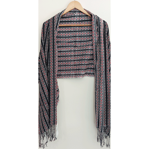 India Scarves Women's Viscose Geoi Design Red,Green,white and green colour Fragrance Stole, 75 Cm x 185 Cm, With Free Hanger