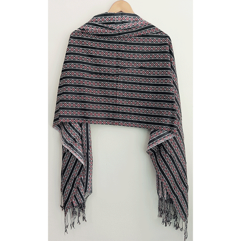 India Scarves Women's Viscose Geoi Design Red,Green,white and green colour Fragrance Stole, 75 Cm x 185 Cm, With Free Hanger